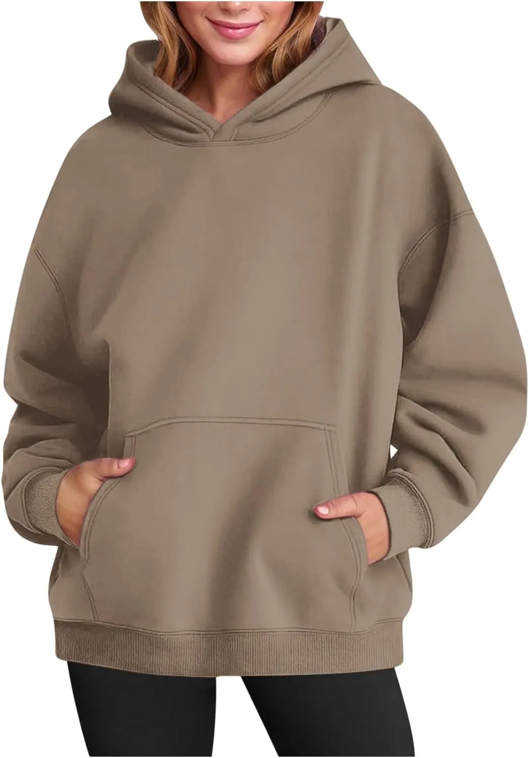 Women Plain Oversized Hoodies Crewneck Hooded Sweatshirt Y2K Cute Pullover Sweater Comfy Fall Outfits Clothes 2024