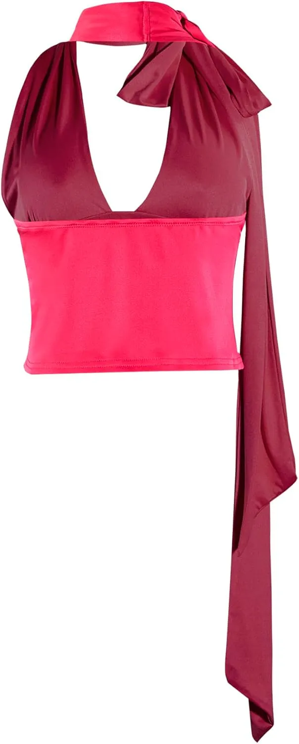 Women Sexy Halter Neck Crop Top V Neck Backless Elagent Sleeveless Camisole Club Outfits