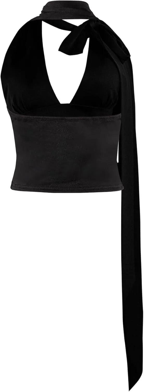 Women Sexy Halter Neck Crop Top V Neck Backless Elagent Sleeveless Camisole Club Outfits