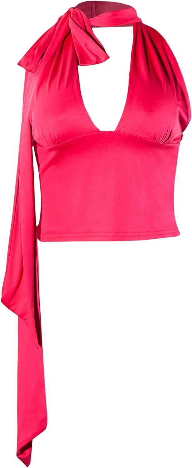 Women Sexy Halter Neck Crop Top V Neck Backless Elagent Sleeveless Camisole Club Outfits
