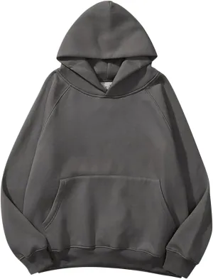 Women Solid Basic Loose Hoodie Fleece Long Sleeve Pocket Drop Shoulder Pullovers Oversized Hooded Sweatshirts Top