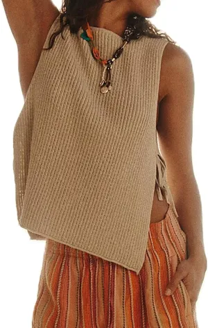 Women Split Side Tie Sweater Vest Top Y2k Ribbed Knit Tank Tops