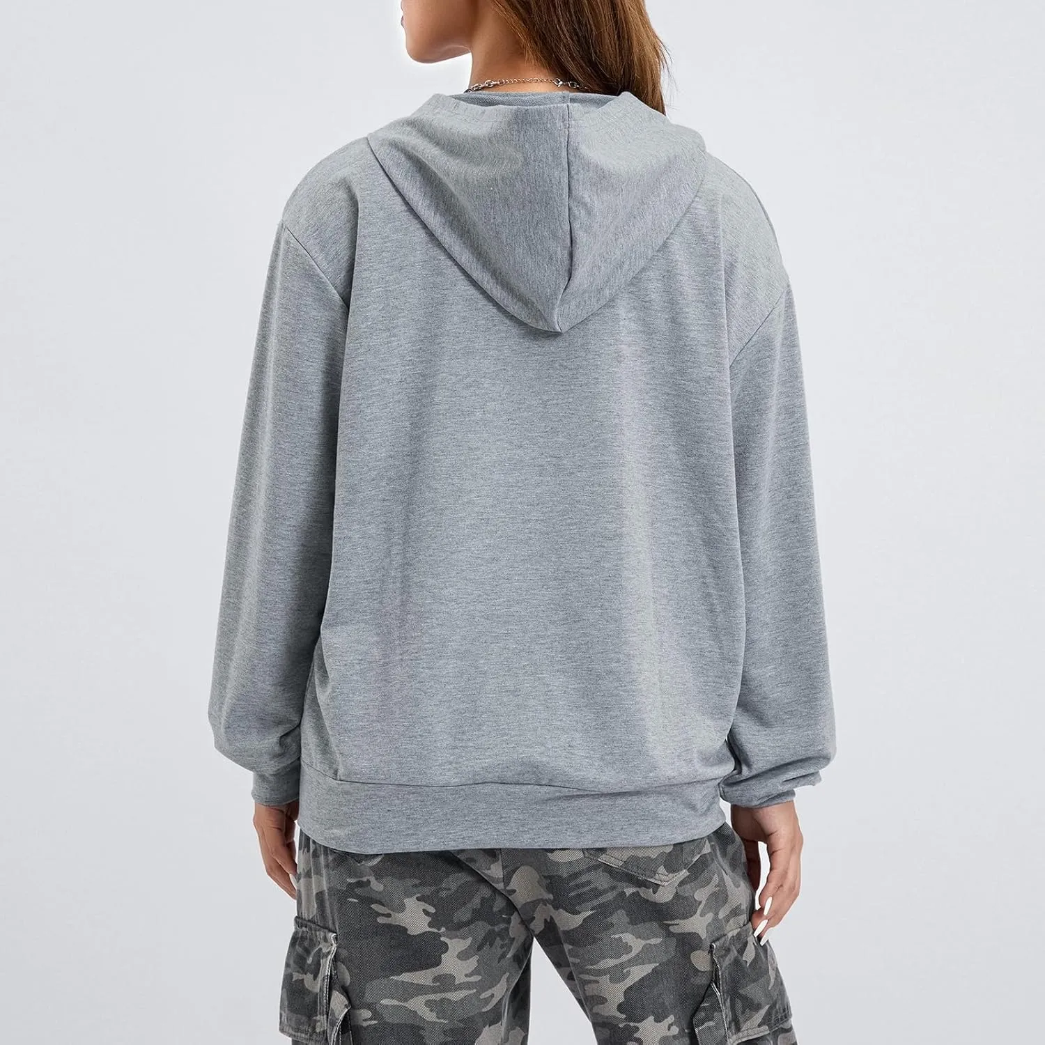 Women Vintage Oversized Long Sleeve Skeleton Printed Sweatshirt Zip Up Goth Hoodie Y2k Aesthetic Jacket Streetwear
