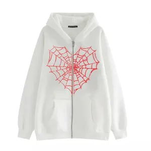Women Y2K Zip Up Hoodie Spider Web Graphic Gothic Grunge Oversized Streetwear Hooded Sweatshirt Punk Emo Jacket Alt Clothes