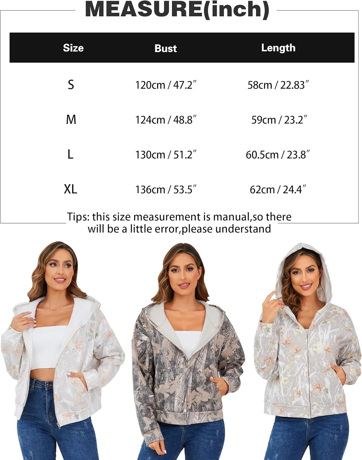 Women Zip Up Camo Hoodie Zipper Fleece Oversized Hoodies Maple Leaf Print Camouflage Cropped Hooded Sweatshirt Trendy