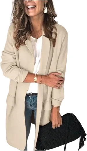 Womens 2023 Long Blazers Casual Open Front Jackets Long Sleeve Lightweight Work Office Jackets Blazer with Pockets