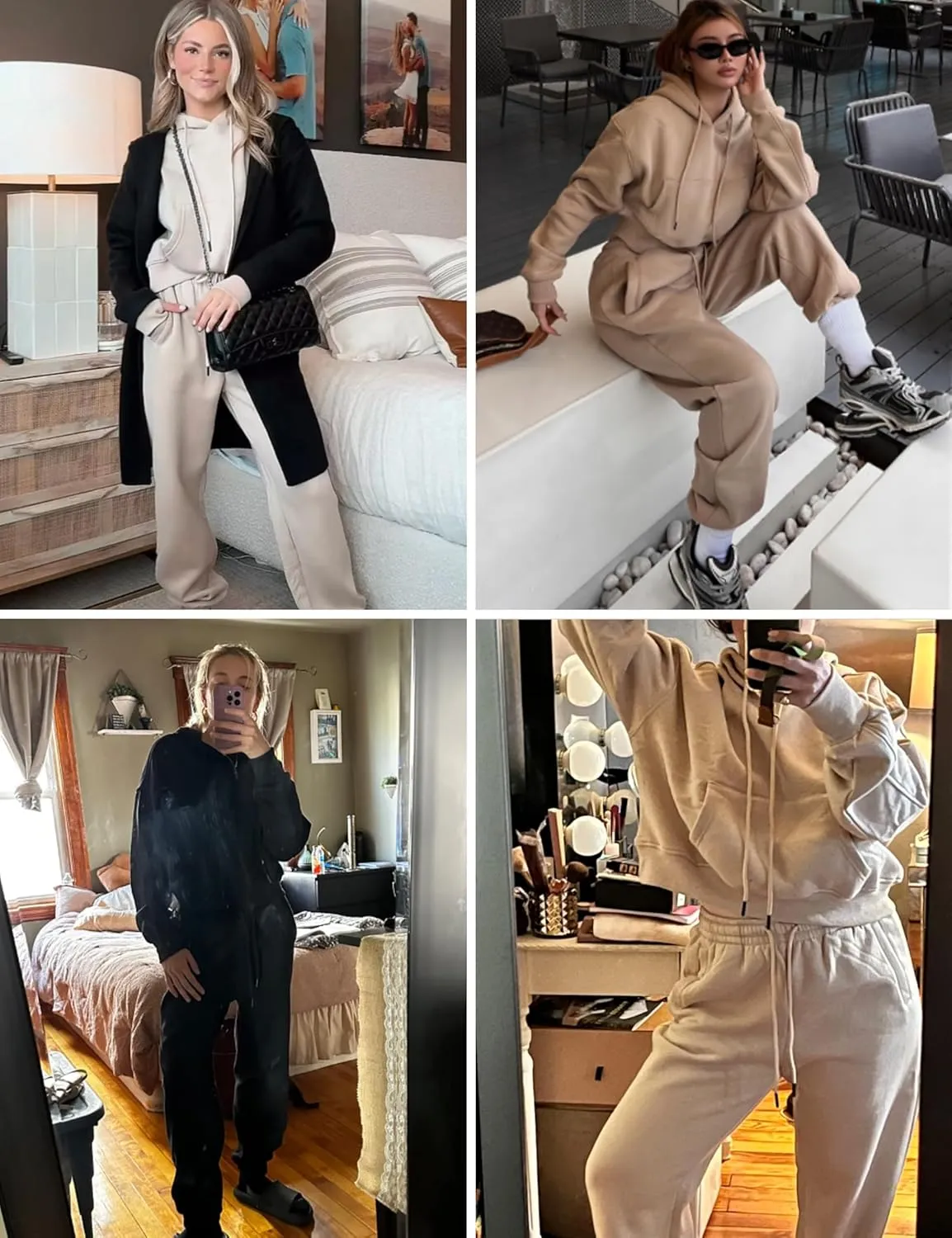 Women's 2pc Airport Outfits Casual Hoodie Fleece Tracksuit Sweatshirt Pullover Jogging Pants Pockets