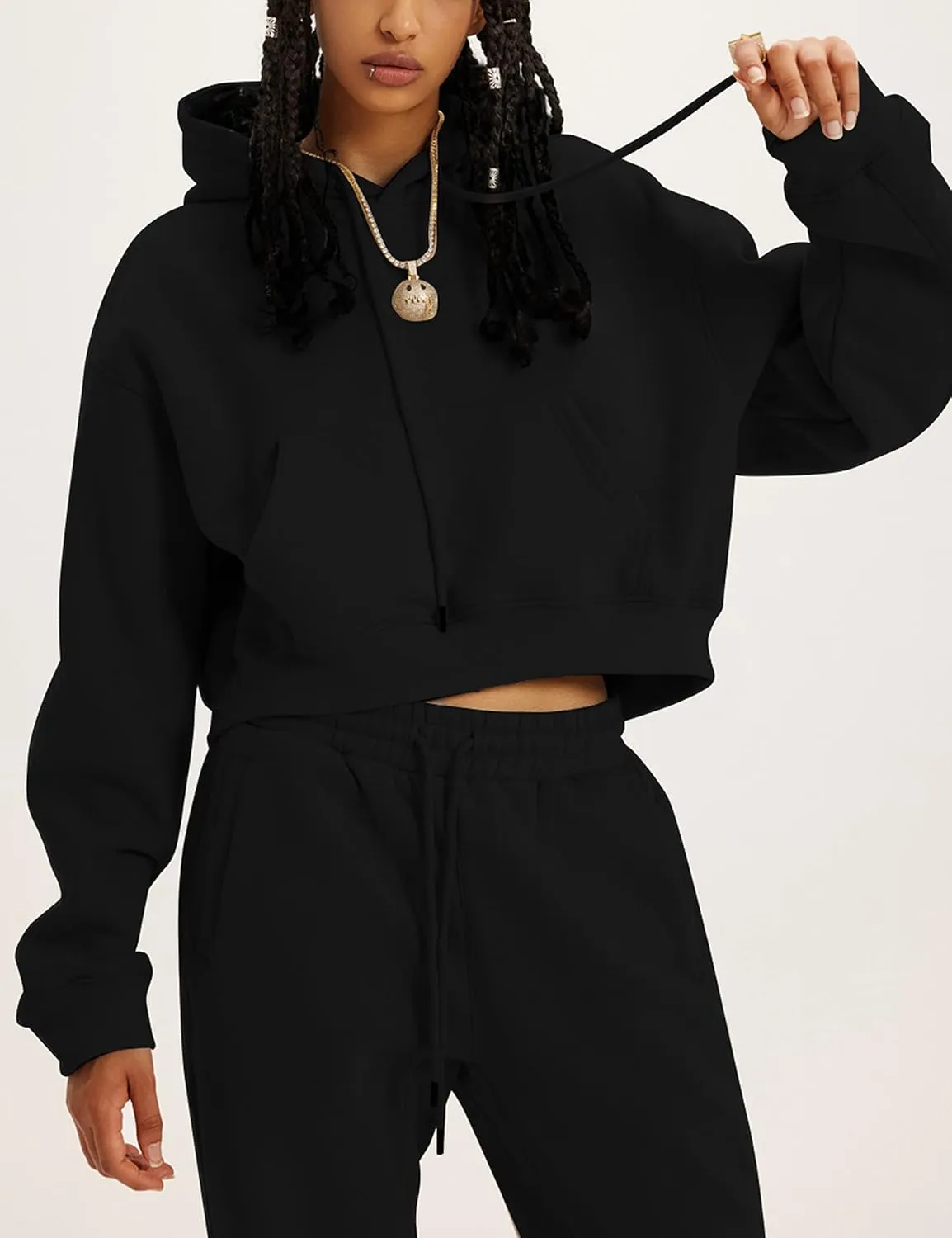 Women's 2pc Airport Outfits Casual Hoodie Fleece Tracksuit Sweatshirt Pullover Jogging Pants Pockets