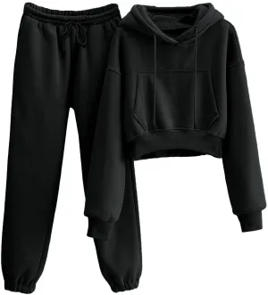 Women's 2pc Airport Outfits Casual Hoodie Fleece Tracksuit Sweatshirt Pullover Jogging Pants Pockets