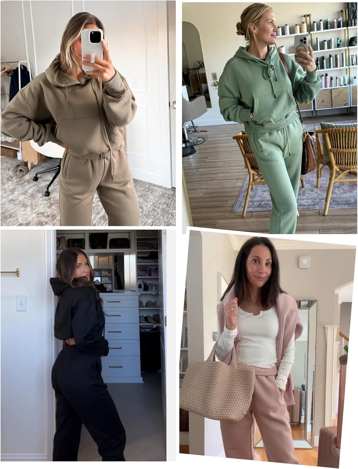 Women's 2pc Airport Outfits Casual Hoodie Fleece Tracksuit Sweatshirt Pullover Jogging Pants Pockets