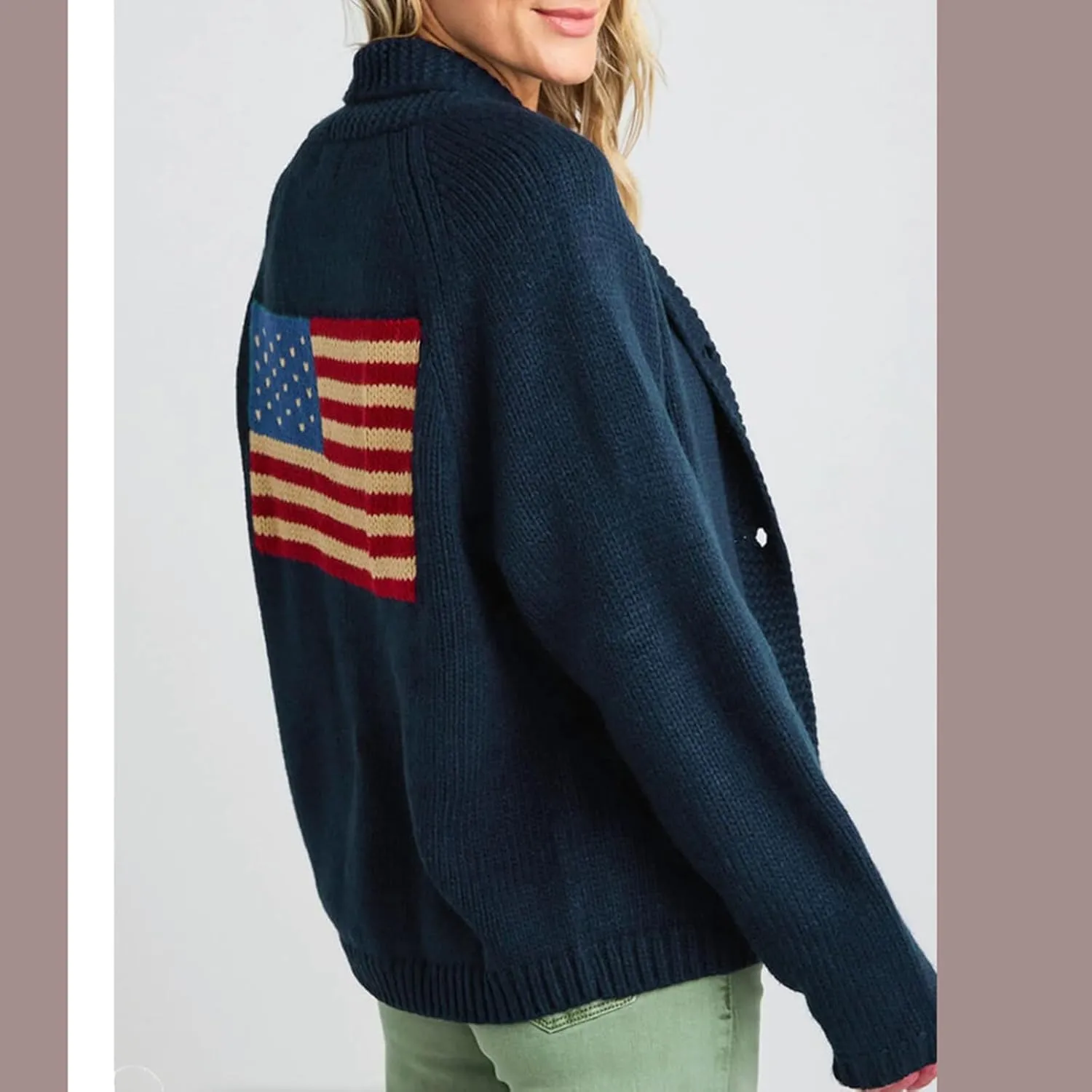Womens American Flag Sweater Cardigan USA Flag Star Stripe Long Sleeve Knitted Casual Knitwear Sweaters