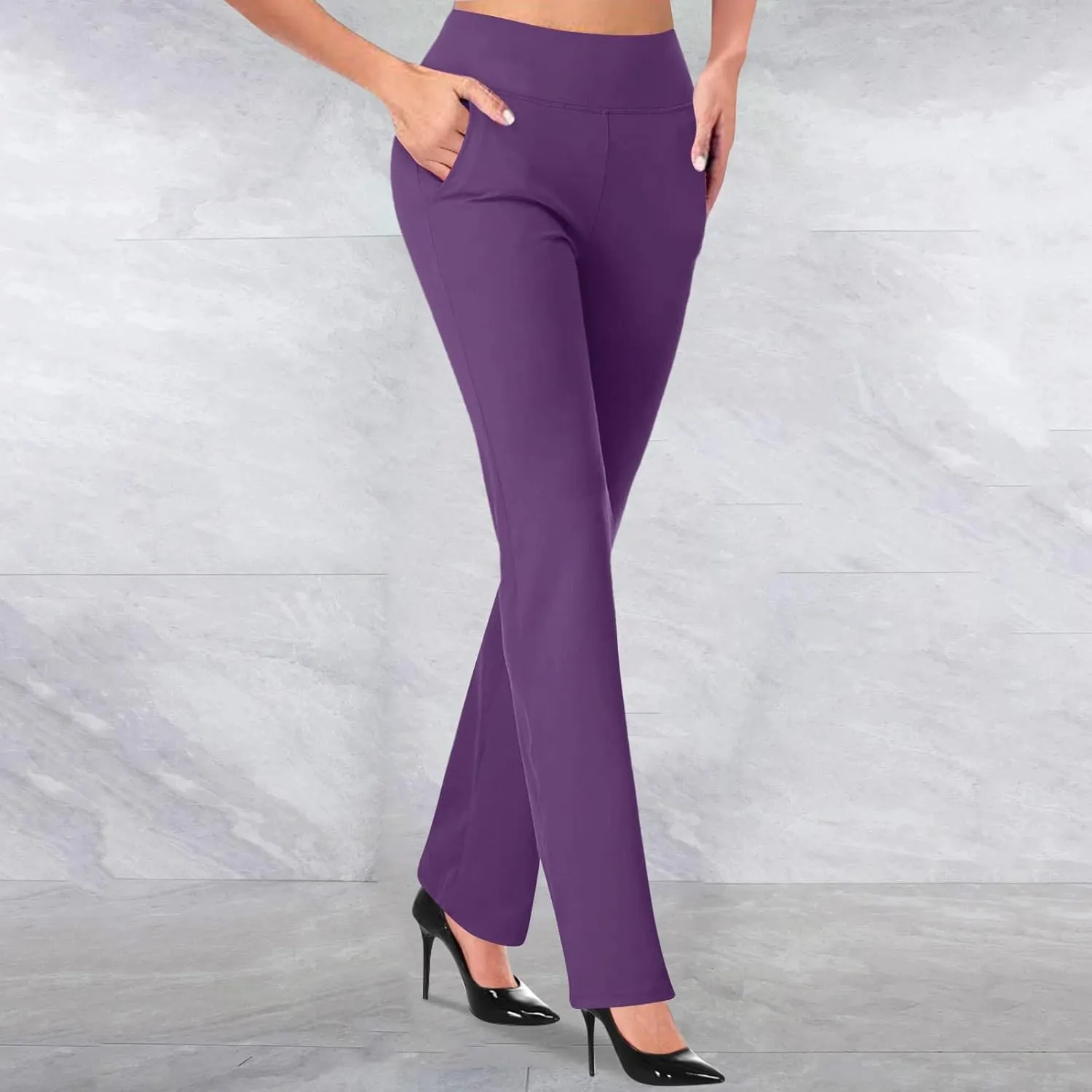 Womens Bootcut Dress Pants Business Casual Work Pants with Pockets High Waist Stretchy Trousers Pull On Office Slacks