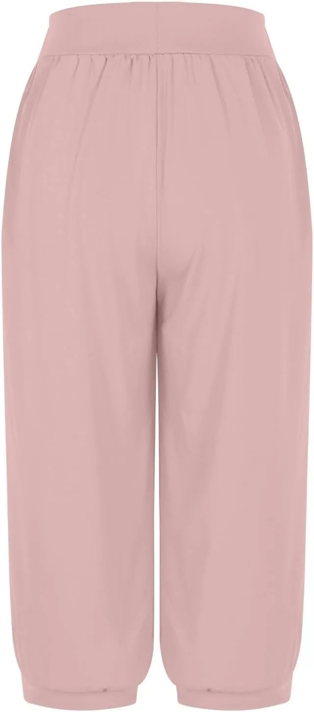 Womens Capri Pant 2024 Summer Fashion High Waisted Elastic Lounge Pant Solid Cropped Button-On Pockets Pants