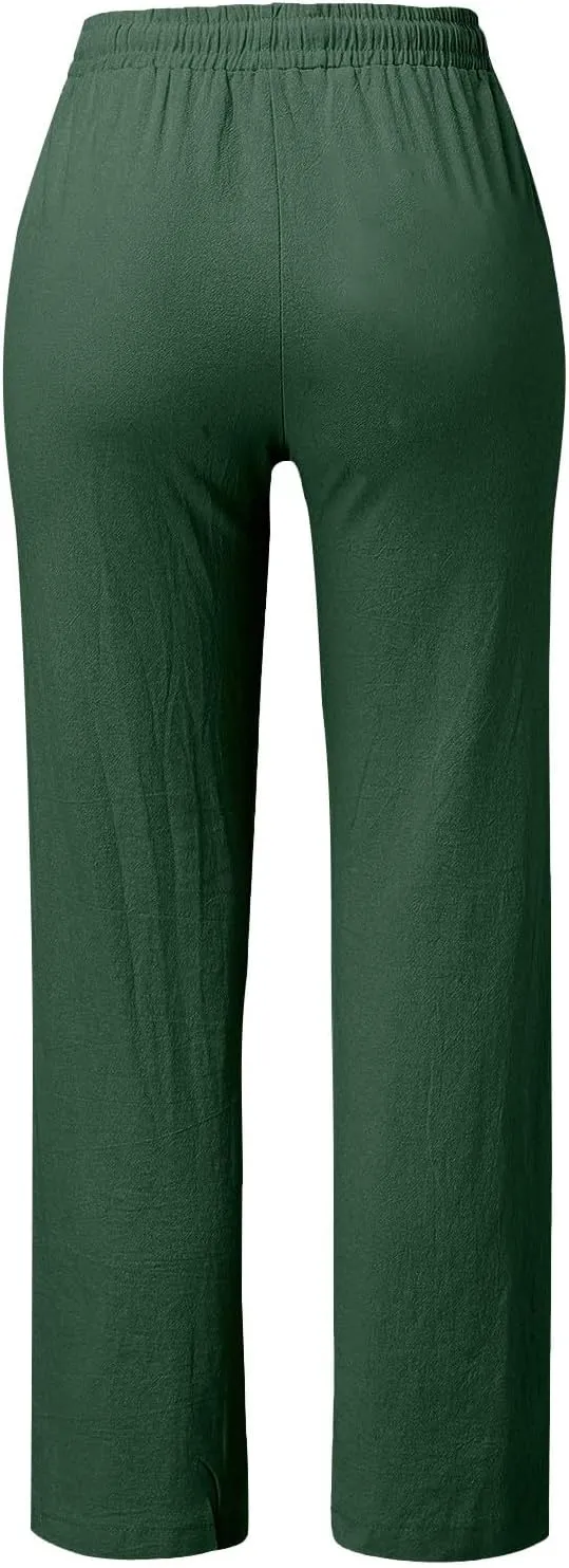 Womens Casual Cotton Linen Pants 2025 Lightweight Summer Relax Fit Elastic Waist Solid Lounge Beach Long Trousers