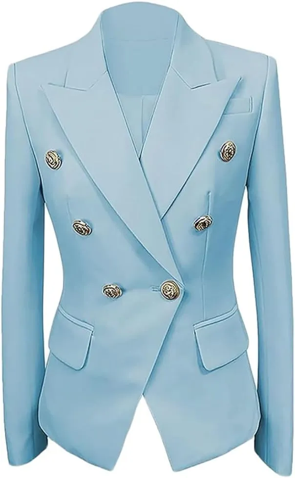 Womens Casual Double Breasted Blazer Jacket Notch Lapel Prom Party Coat Office Lady Jacket for Work Professional