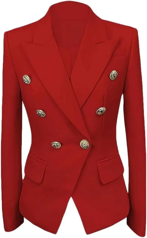 Womens Casual Double Breasted Blazer Jacket Notch Lapel Prom Party Coat Office Lady Jacket for Work Professional