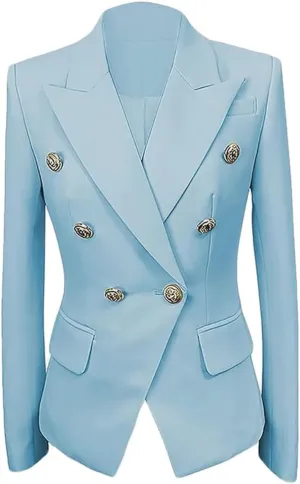 Womens Casual Double Breasted Blazer Jacket Notch Lapel Prom Party Coat Office Lady Jacket for Work Professional