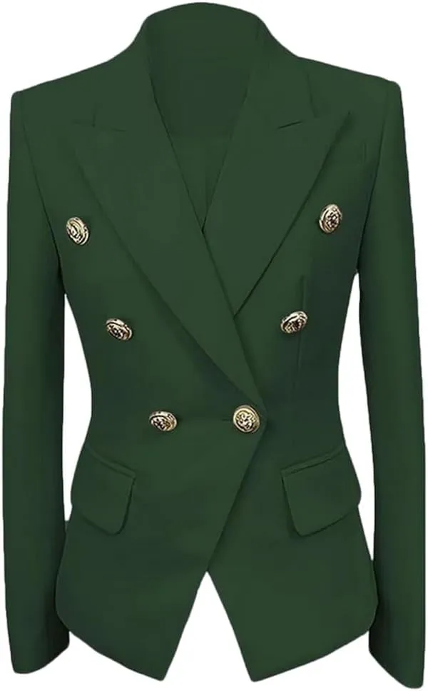 Womens Casual Double Breasted Blazer Jacket Notch Lapel Prom Party Coat Office Lady Jacket for Work Professional
