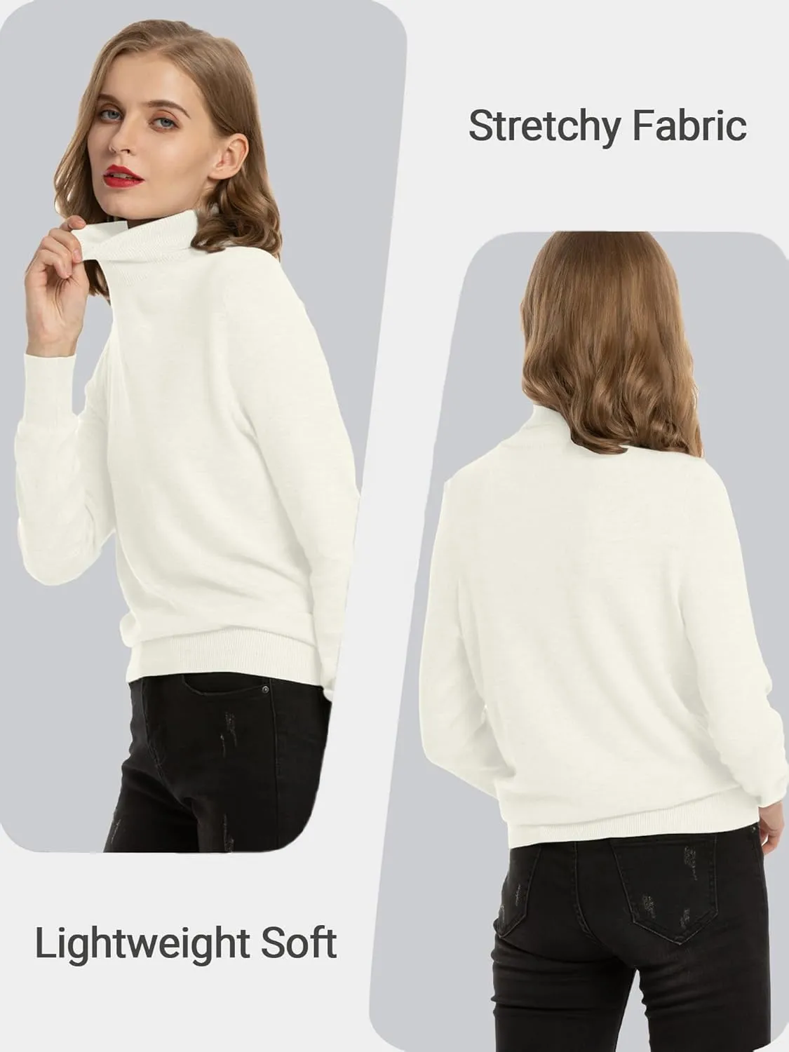 Women's Casual Long Sleeve Turtleneck Sweater Lightweight Knit Pullover Jumper Tops for Fall Winter