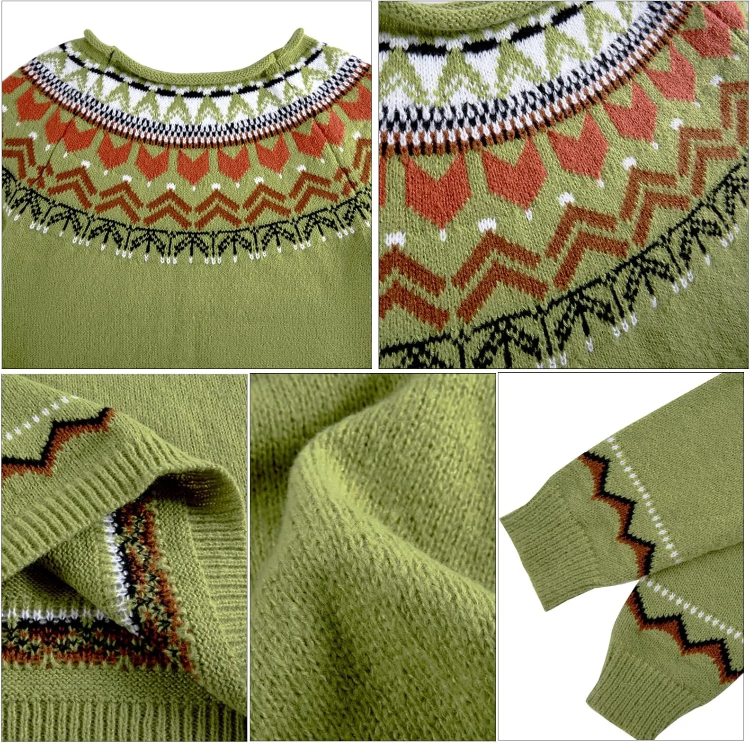 Women's Classic Fair Isle Pattern Knit Sweater 2024 Trendy Casual Loose Crewneck Long Sleeve Lightweight Jumper Tops