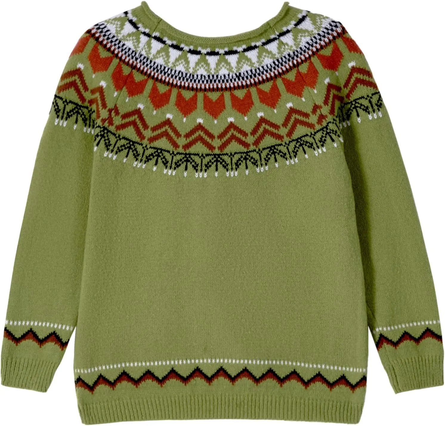 Women's Classic Fair Isle Pattern Knit Sweater 2024 Trendy Casual Loose Crewneck Long Sleeve Lightweight Jumper Tops
