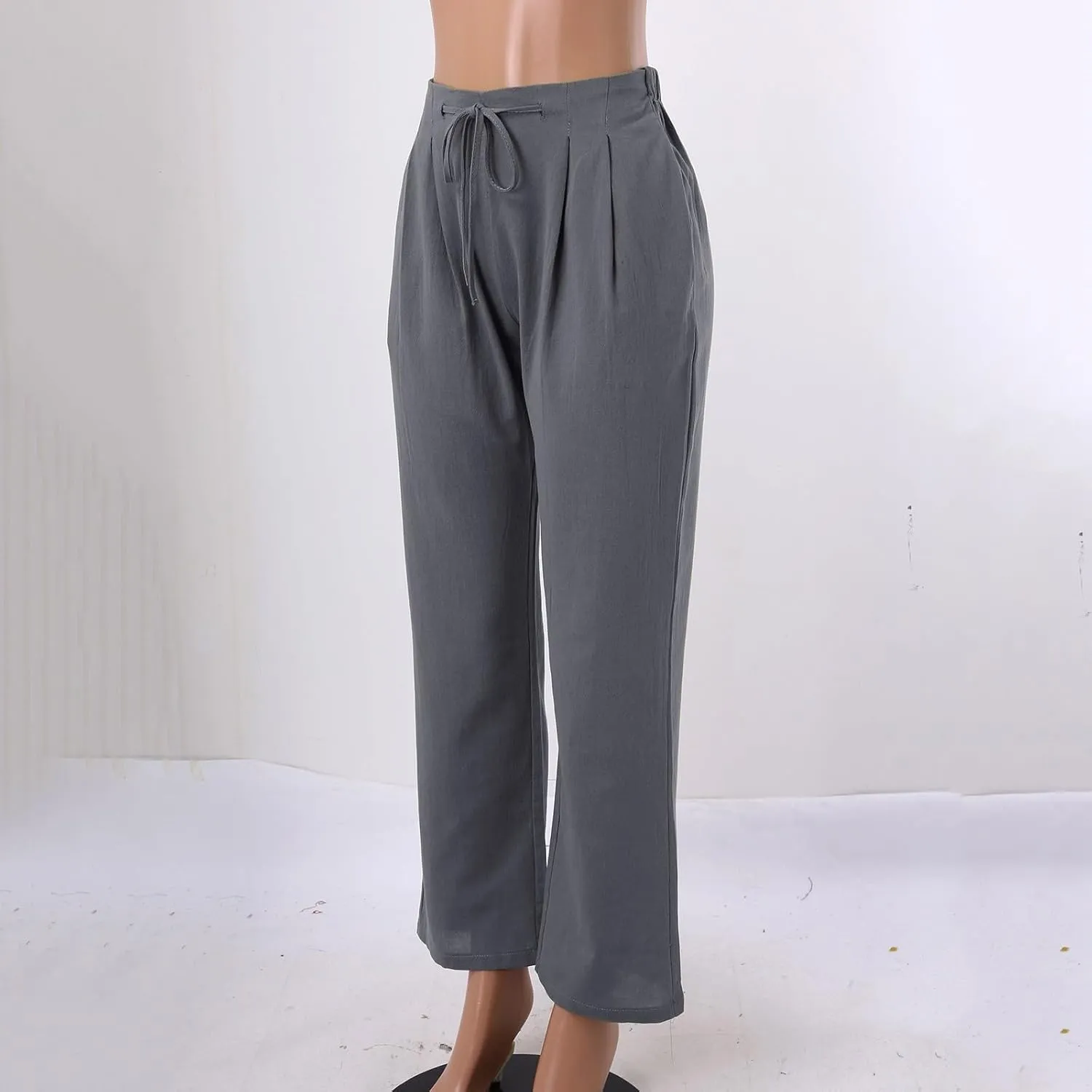 Women's Cotton Linen Capri Pants Solid Loose Fit Baggy High Waisted Casual Summer Vacation Trousers with Pockets
