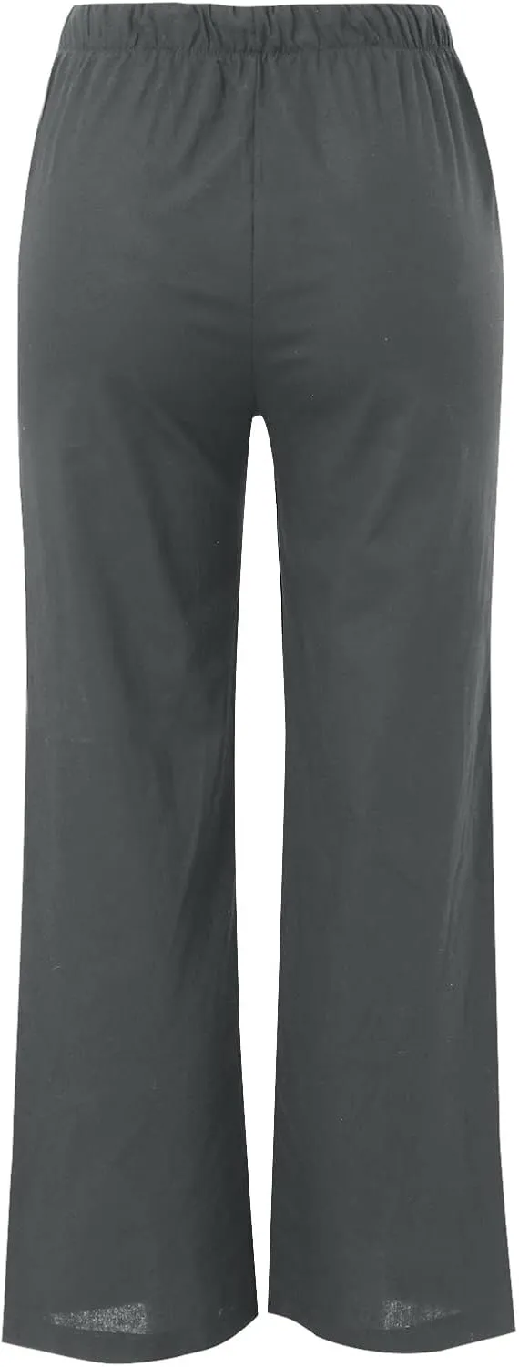 Womens Cotton Linen Palazzo Pants Wide Leg Lightweight Casual Flowy Trousers Summer Beach Vacation Boho Baggy Slacks