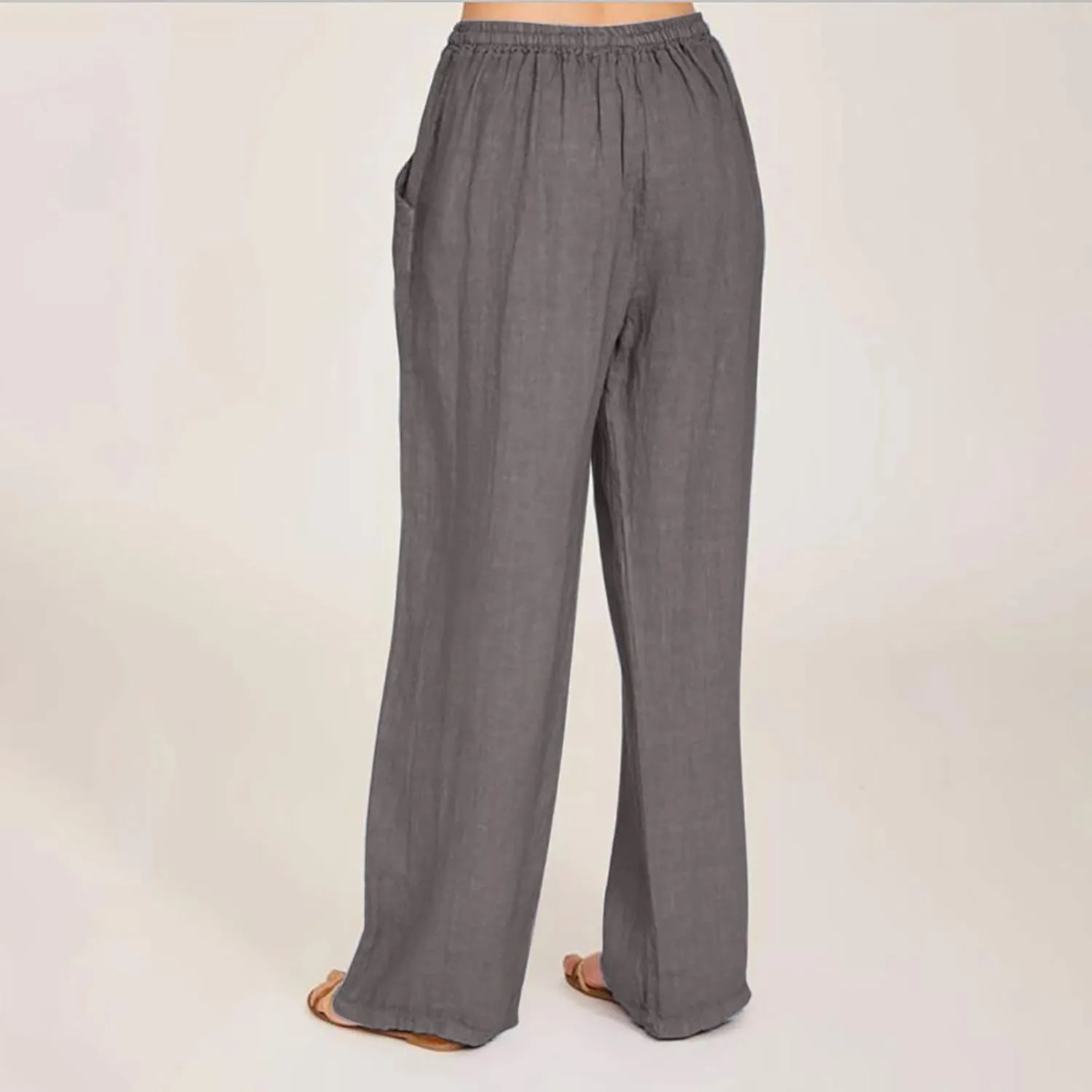 Women's Cotton Linen Pants Drawstring High Waisted Pants Casual Loose Fit Elastic Wasit 2024 Comfy Wide Leg Trousers