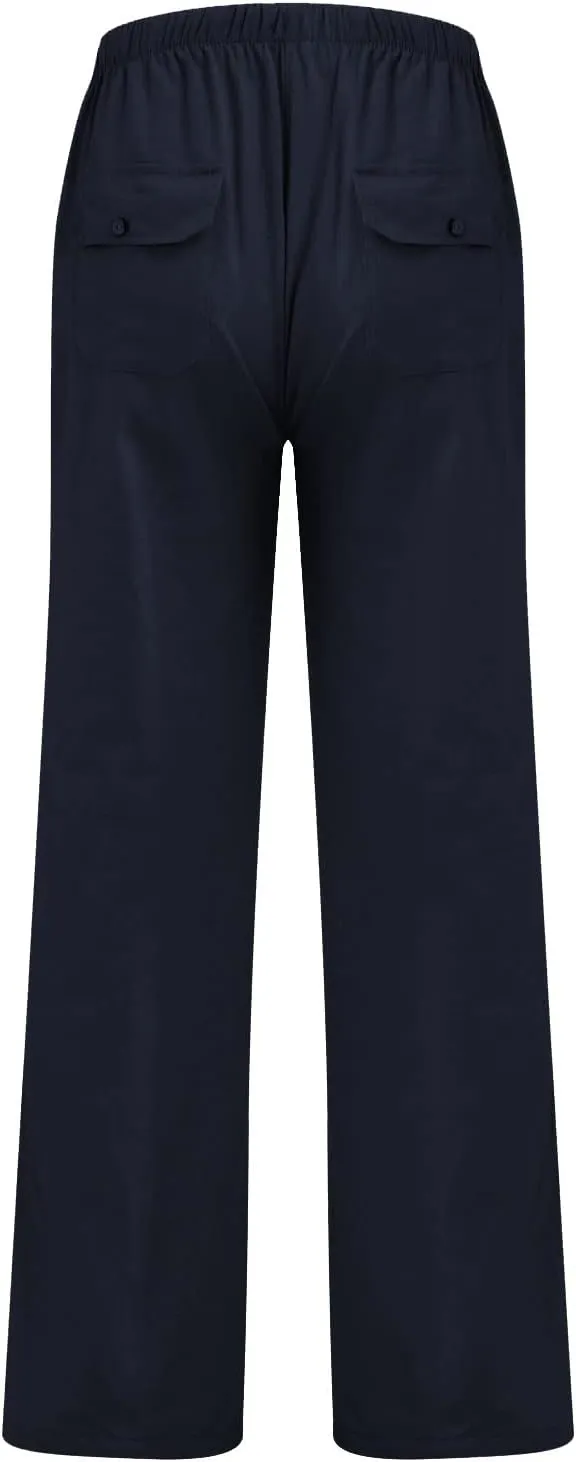 Womens Cotton Linen Pants High Waisted Wide Leg Casual Loose Summer Drawstring Lounge Pants Elastic Waist Lounge Pant