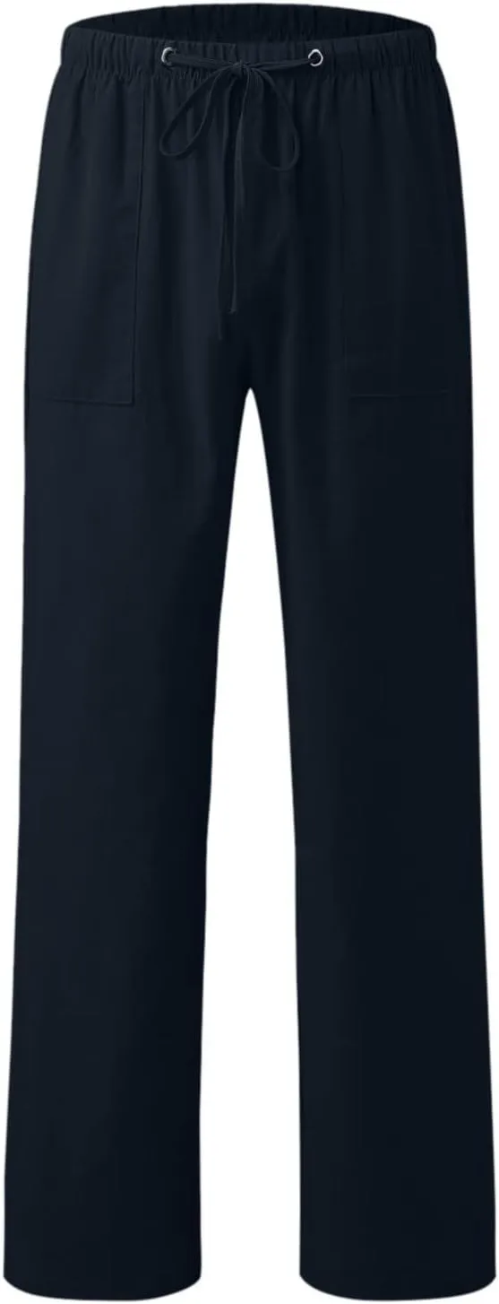 Womens Cotton Linen Pants High Waisted Wide Leg Casual Loose Summer Drawstring Lounge Pants Elastic Waist Lounge Pant