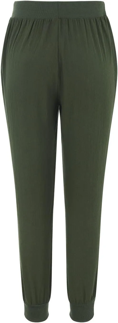 Women's Cotton Linen Pants Summer Lightweight Drawstring Lounge Pants Cinch Bottom Baggy Casual Trousers with Pockets