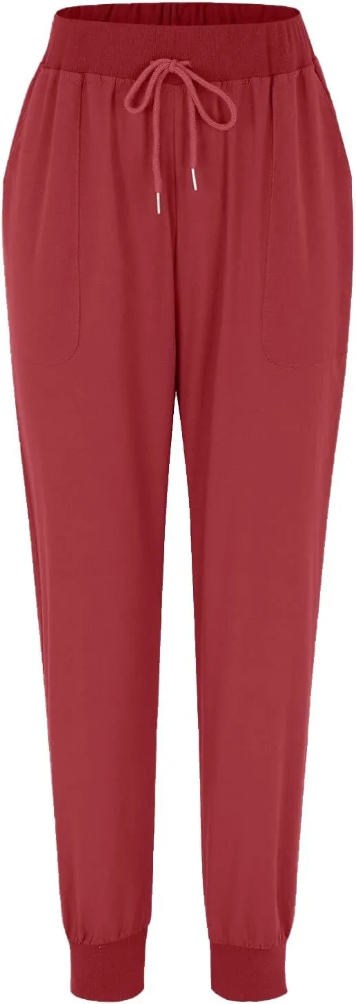 Women's Cotton Linen Pants Summer Lightweight Drawstring Lounge Pants Cinch Bottom Baggy Casual Trousers with Pockets