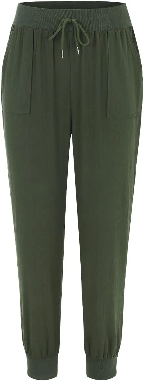 Women's Cotton Linen Pants Summer Lightweight Drawstring Lounge Pants Cinch Bottom Baggy Casual Trousers with Pockets