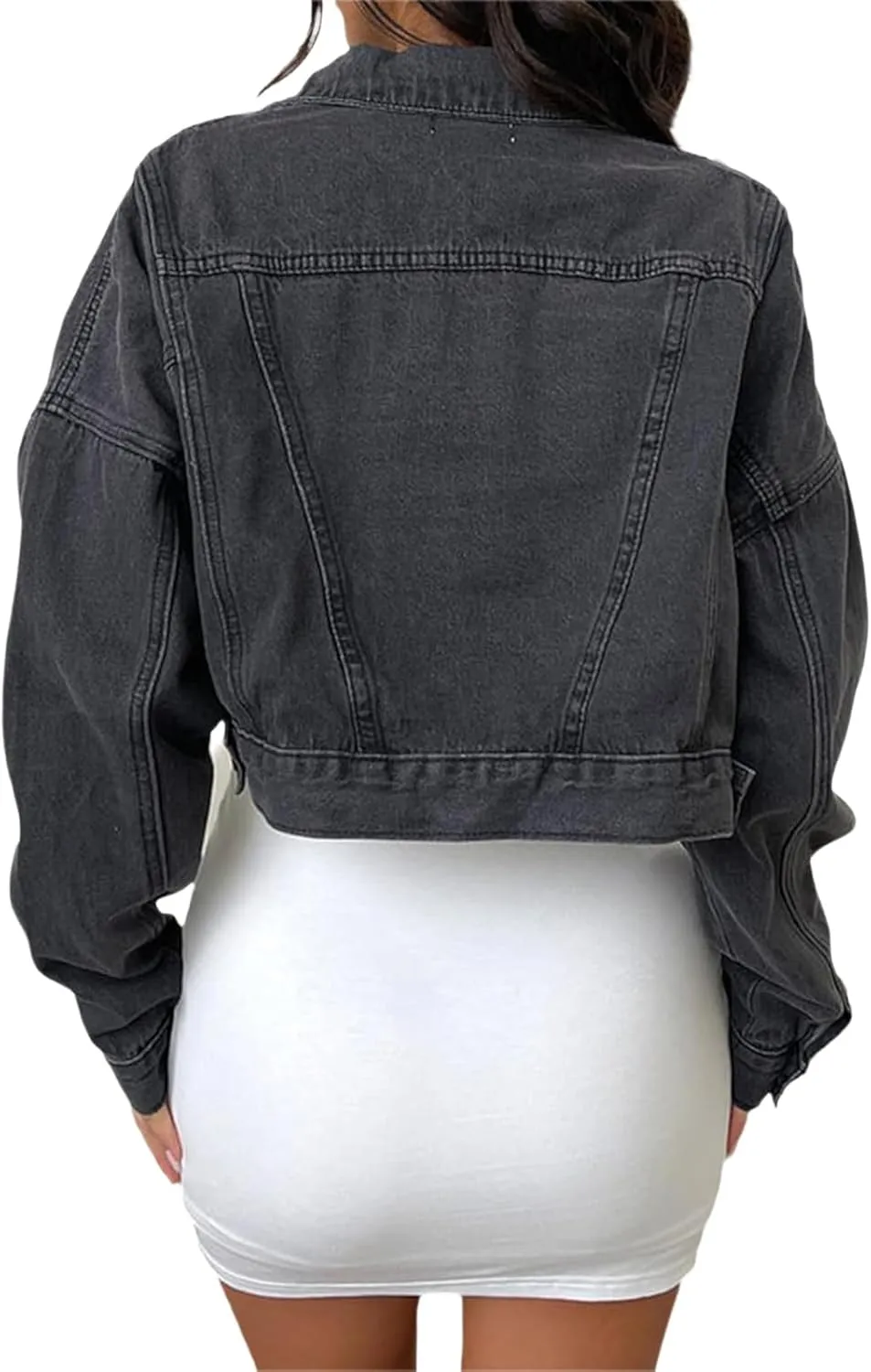 Women's Cropped Denim Jean Jacket Button Down Frayed Washed Long Sleeve Casual Jacket Coats