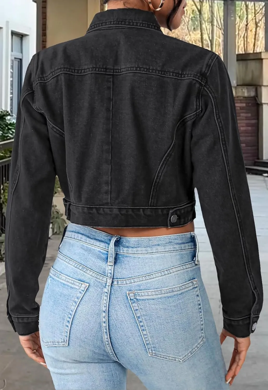 Women's Cropped Denim Jean Jacket Button Down Frayed Washed Long Sleeve Casual Jacket Coats