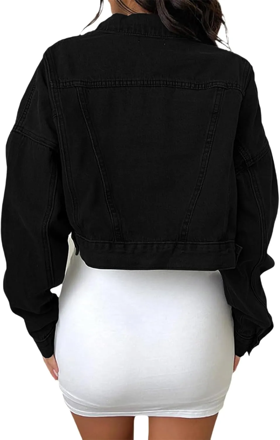 Women's Cropped Denim Jean Jacket Button Down Frayed Washed Long Sleeve Casual Jacket Coats