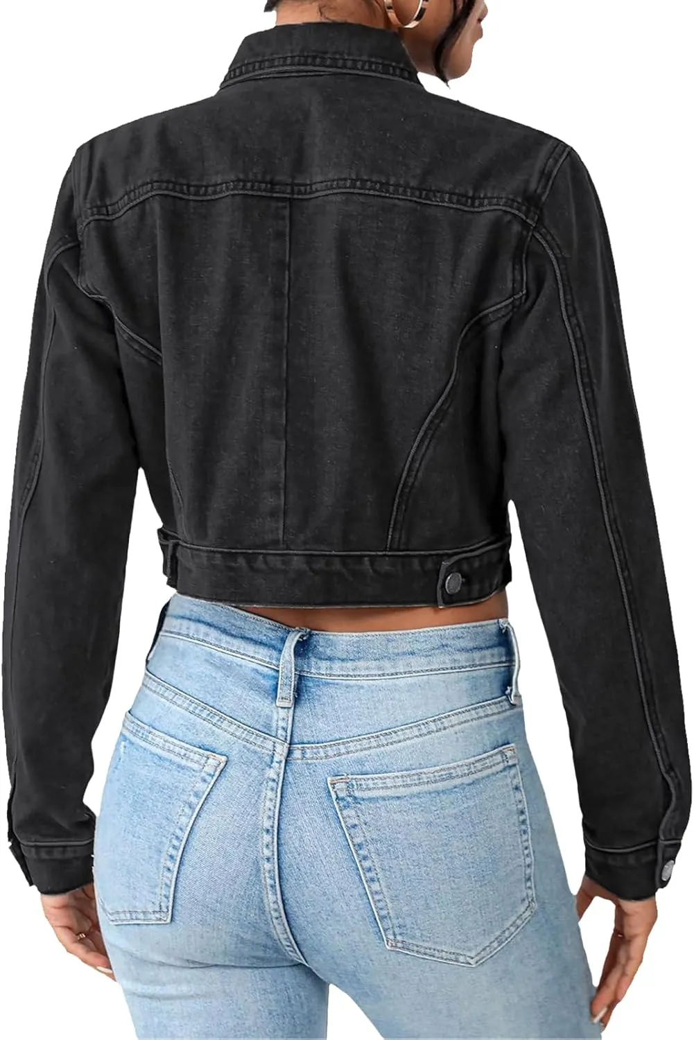 Women's Cropped Denim Jean Jacket Button Down Frayed Washed Long Sleeve Casual Jacket Coats