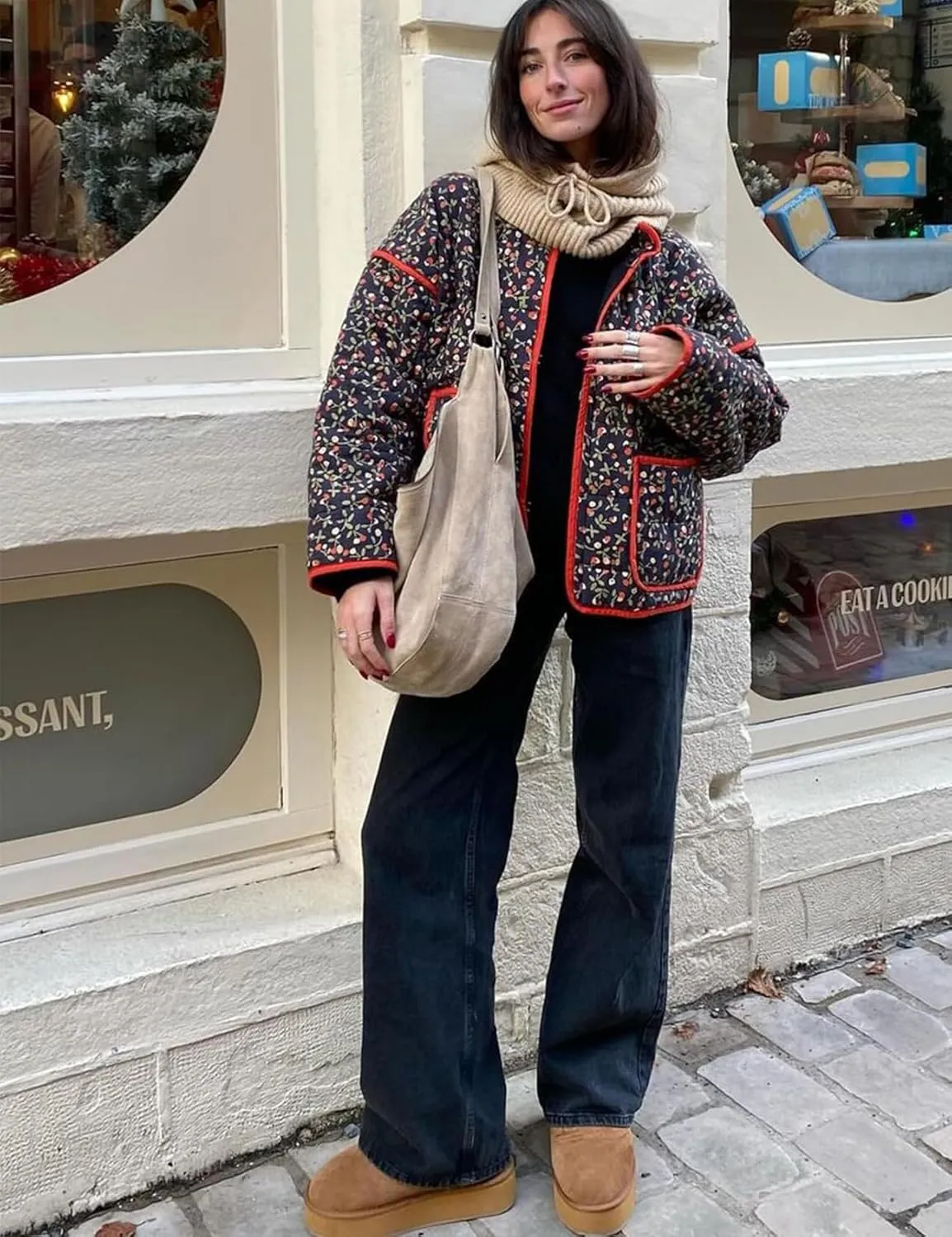 Women's Cropped Quilted Jacket Floral Print Puffer Jackets Lightweight Long Sleeve Warm Puffy Cardigan Coat 2024 Trendy