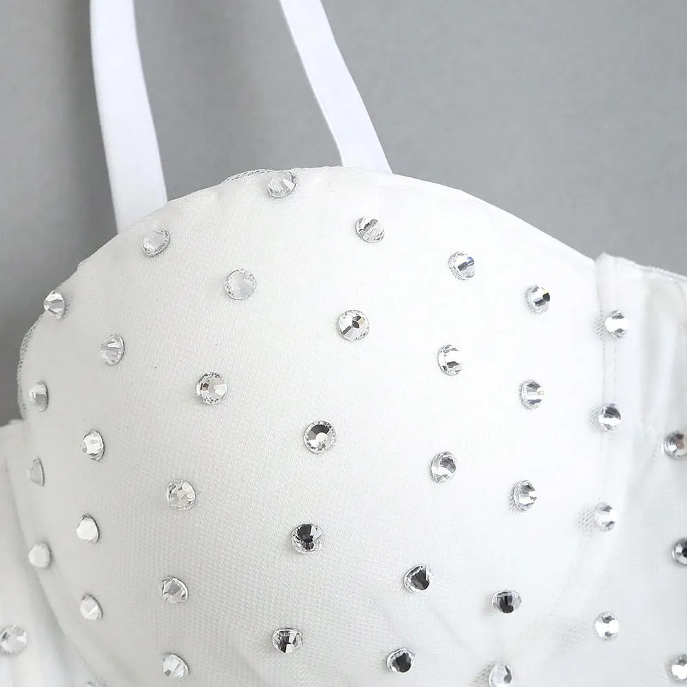 Women's Crystal Diamond Camisoles Bottoming Outerwear Herringbone Bra Slim Tube Top Tanks