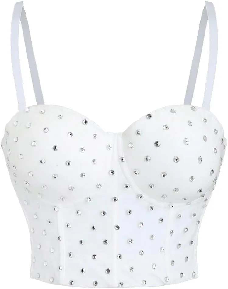 Women's Crystal Diamond Camisoles Bottoming Outerwear Herringbone Bra Slim Tube Top Tanks