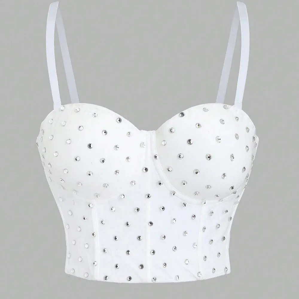 Women's Crystal Diamond Camisoles Bottoming Outerwear Herringbone Bra Slim Tube Top Tanks