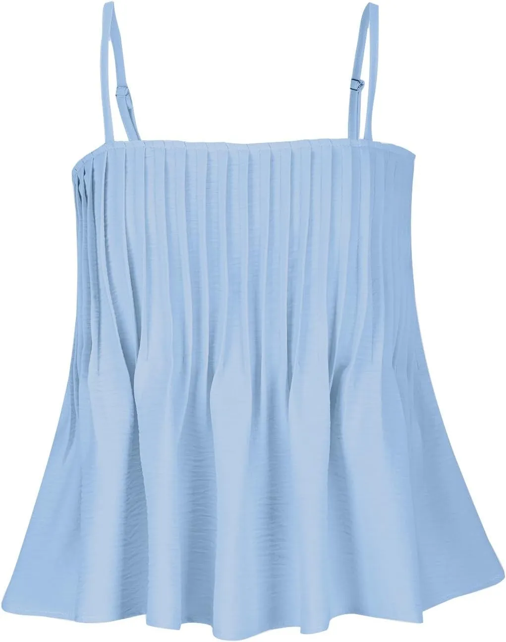 Women's Cute Camisole Adjustable Spaghetti Strap Peplum Tops Flowy Pleated Crop Tops Loose Fit Flare Babydoll Shirts