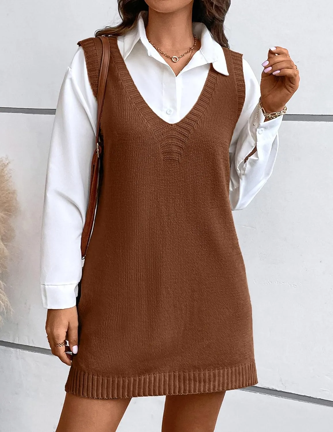 Womens Cute Lightweight V Neck Long Sweater Vest Dress Spring 2025 Trendy Ribbed Knit Side Slit Tunic Pullover Top