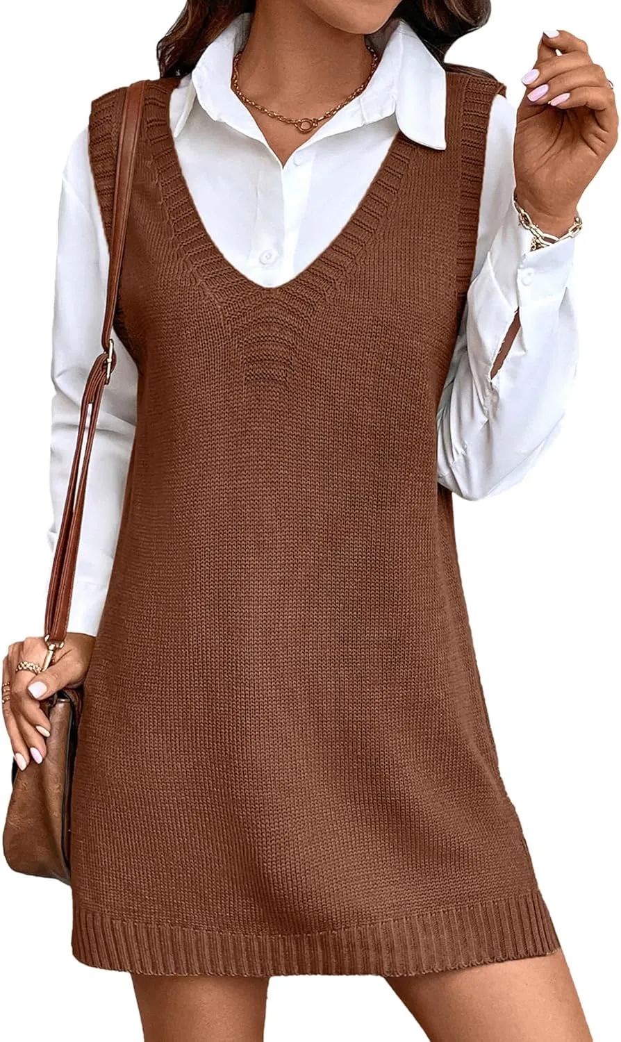 Womens Cute Lightweight V Neck Long Sweater Vest Dress Spring 2025 Trendy Ribbed Knit Side Slit Tunic Pullover Top
