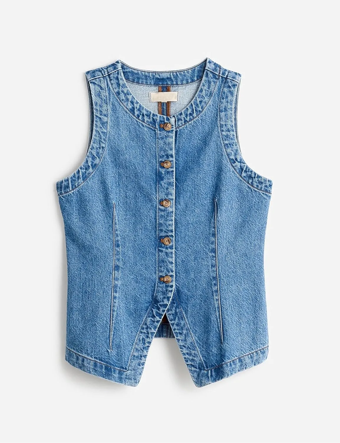 Women's Denim Vest Sleeveless Button Down Casual Jean Crewneck Waistcoat Denim Top