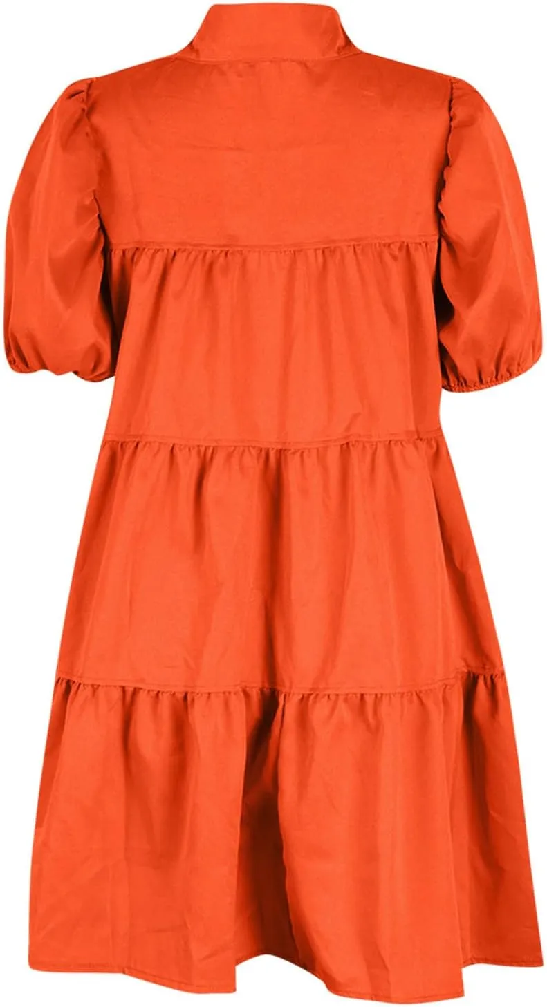 Women's Dresses A Line Loose Ruffle Tiered Lightweight Dress Solid Color Lapel Collar Dress Summer Short Mini Dress