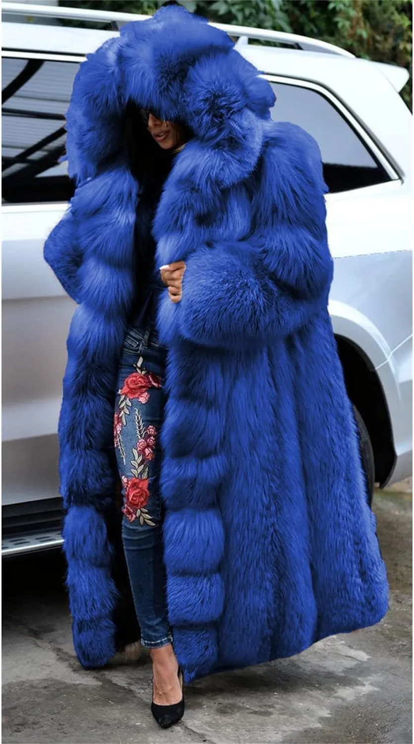 Womens Faux Fur Oversized Winter Coat Plus Size Open Front Long Cardigan Jacket Fleece Lined Sherpa Jacket