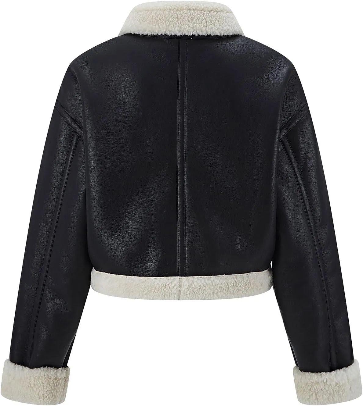 Women's Faux Shearing Moto Jacket Thick Fur Lined Coat Sherpa Leather Jacket