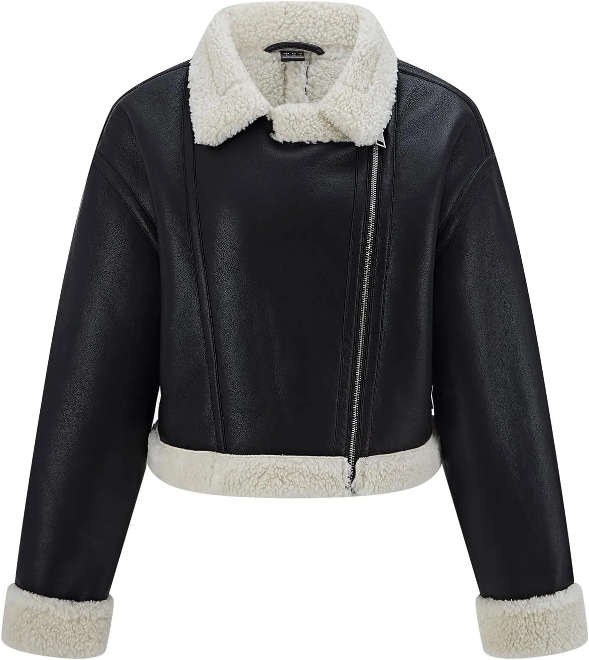 Women's Faux Shearing Moto Jacket Thick Fur Lined Coat Sherpa Leather Jacket