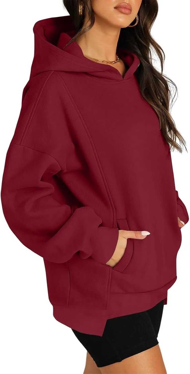 Womens Fleece Y2K Hoodie Baggy Casual Cotton Oversized Sweatshirt Drop Shoulder Lightweight Pullover Tops Winter Coat